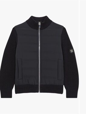 Reiss Kids Navy Quilted Front Knit Sleeve Jacket